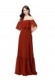 Günstige Rot A-Linien Off-Schulter Chiffon Lange Brautjungfernkleider