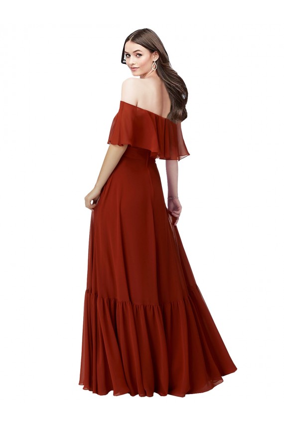 Günstige Rot A-Linien Off-Schulter Chiffon Lange Brautjungfernkleider