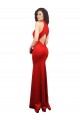 Günstige Rot Meerjungfrau Neckholder Stretch-Satin Lange Formale Brautjungfernkleider / Abendkleider / Abiballkleider