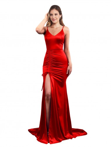 Günstige Rot Meerjungfrau Stretch-Satin Lange Formale Brautjungfernkleider / Abendkleider / Abiballkleider