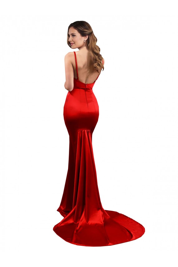 Günstige Rot Meerjungfrau Stretch-Satin Lange Formale Brautjungfernkleider / Abendkleider / Abiballkleider
