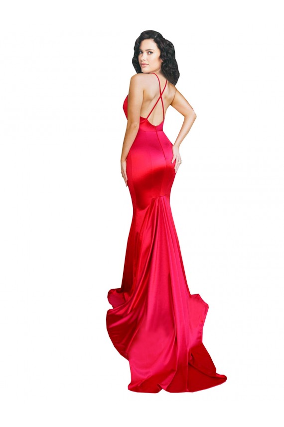 Günstige Rot Meerjungfrau Stretch-Satin Lange Formale Brautjungfernkleider / Abendkleider / Abiballkleider