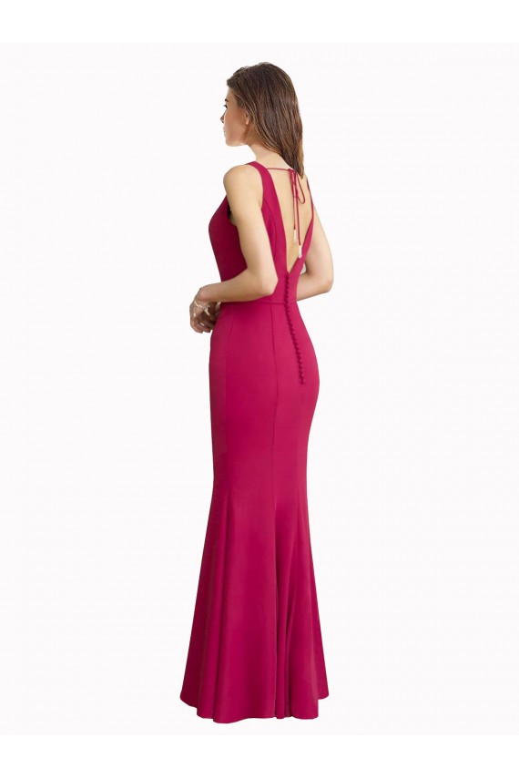 Günstige Rot Meerjungfrau V-Ausschnitt Chiffon Lange Brautjungfernkleider / Abiballkleider
