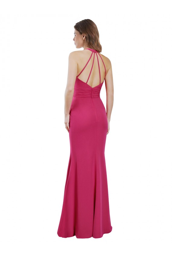 Günstige Rubin A-Linien Neckholder Chiffon Lange Brautjungfernkleider
