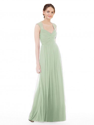 Günstige Salbeigrün A-Linien Chiffon Lange Brautjungfernkleider