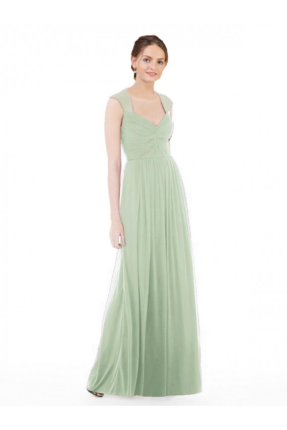 Günstige Salbeigrün A-Linien Chiffon Lange Brautjungfernkleider