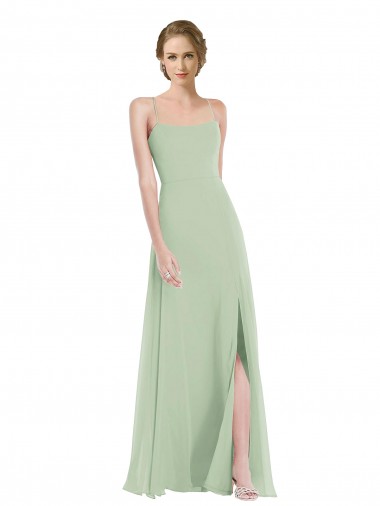 Günstige Salbeigrün A-Linien Scoop Chiffon Lange Brautjungfernkleider