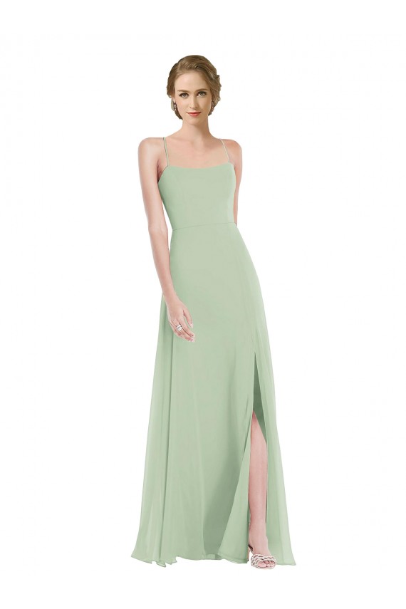 Günstige Salbeigrün A-Linien Scoop Chiffon Lange Brautjungfernkleider