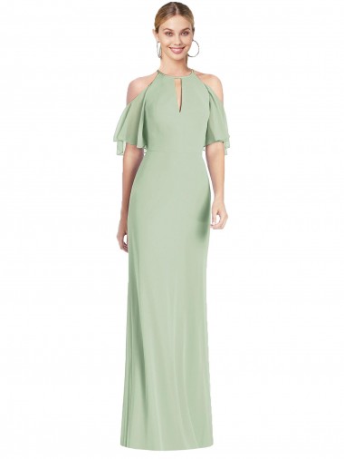 Günstige Salbeigrün Meerjungfrau Neckholder Chiffon Lange Brautjungfernkleider