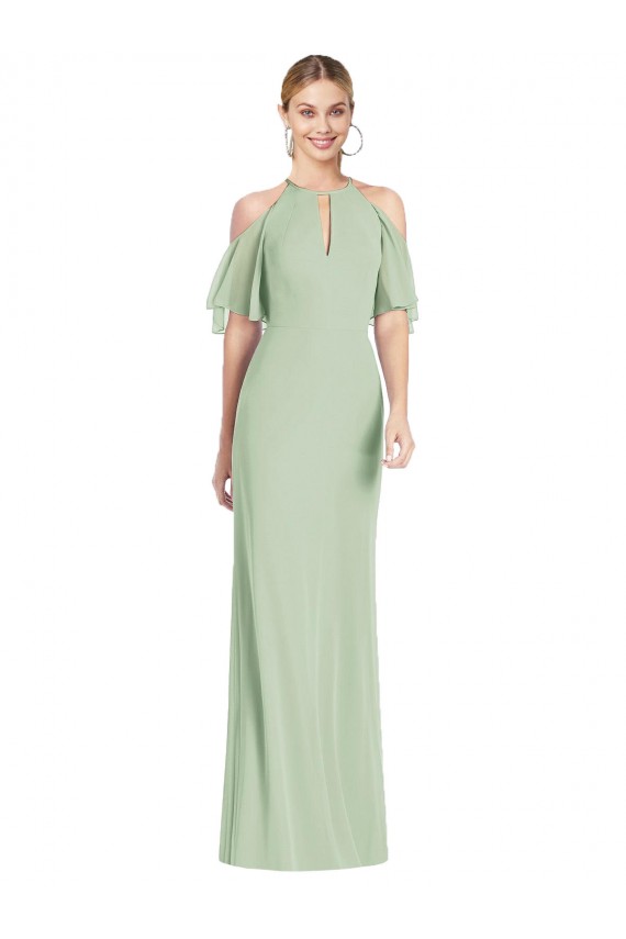 Günstige Salbeigrün Meerjungfrau Neckholder Chiffon Lange Brautjungfernkleider