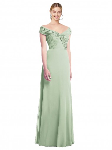 Günstige Salbeigrün Trompete Off-Schulter Chiffon Lange Brautjungfernkleider