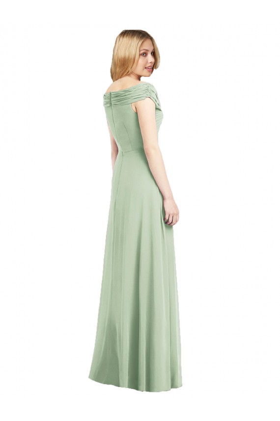 Günstige Salbeigrün Trompete Off-Schulter Chiffon Lange Brautjungfernkleider
