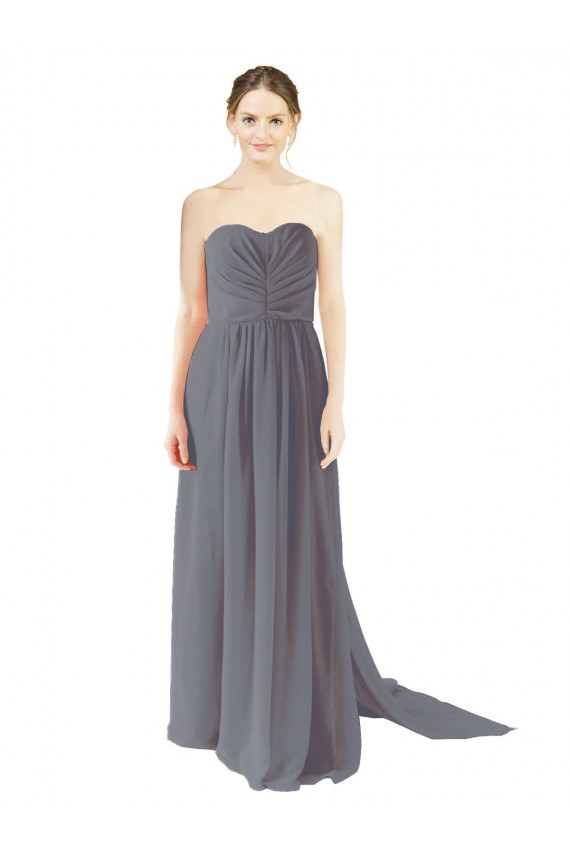 Günstige Schiefergrau A-Linien Chiffon Lange Brautjungfernkleider