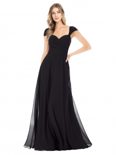 Günstige Schwarz A-Linien Chiffon Lange Brautjungfernkleider