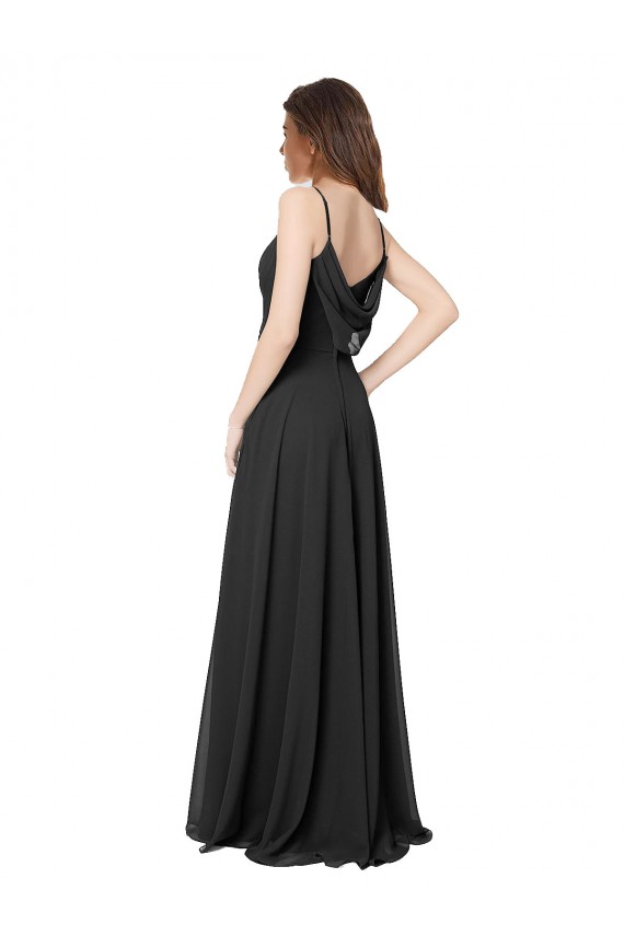 Günstige Schwarz A-Linien Chiffon Lange Brautjungfernkleider