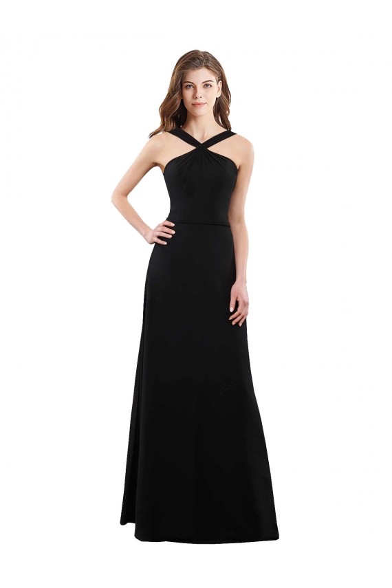 Günstige Schwarz A-Linien Neckholder Chiffon Lange Brautjungfernkleider