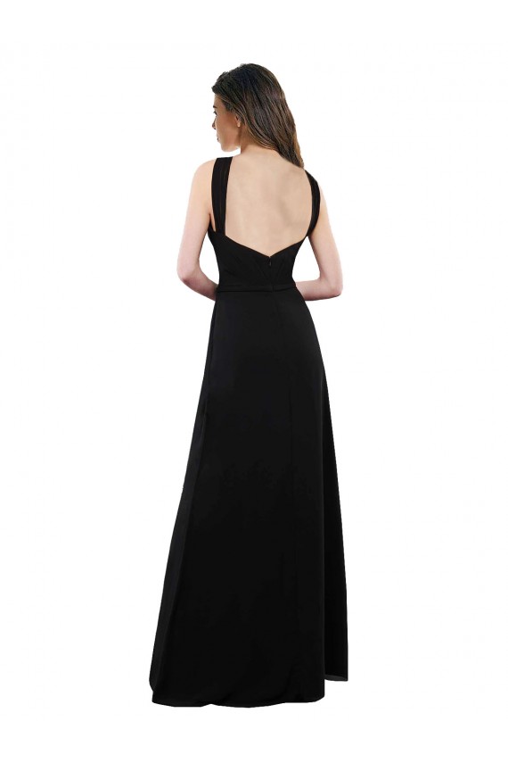 Günstige Schwarz A-Linien Neckholder Chiffon Lange Brautjungfernkleider
