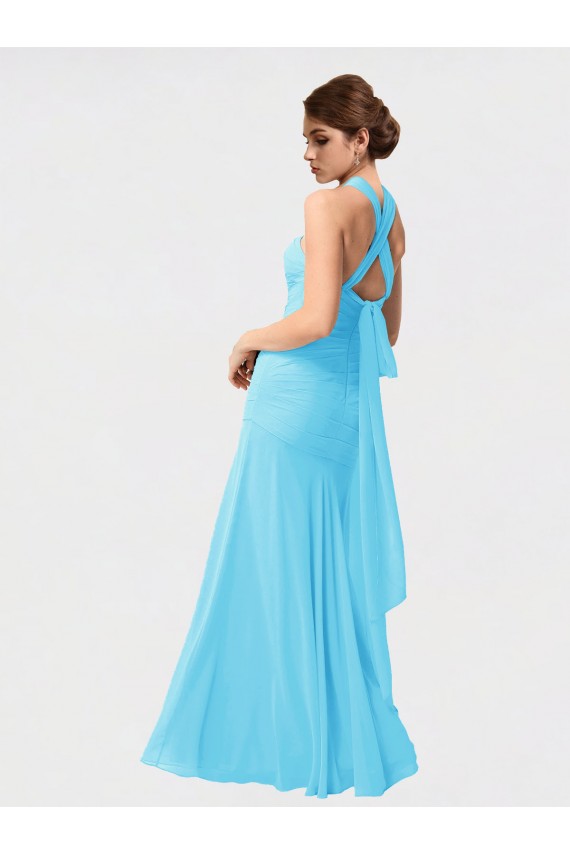 Günstige Schwarz Meerjungfrau Neckholder Chiffon Lange Brautjungfernkleider