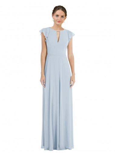 Günstige Seeglas A-Linien Chiffon Lange Formale Brautjungfernkleider / Abendkleider