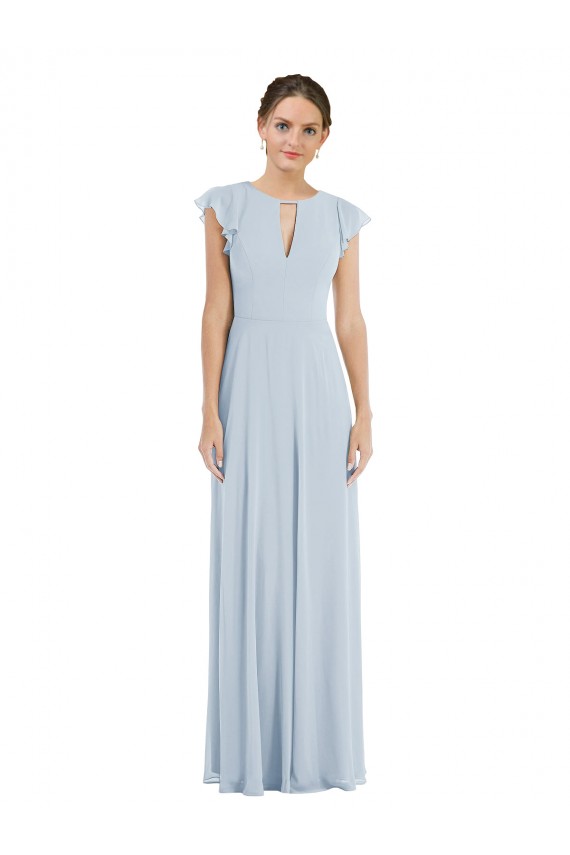 Günstige Seeglas A-Linien Chiffon Lange Formale Brautjungfernkleider / Abendkleider