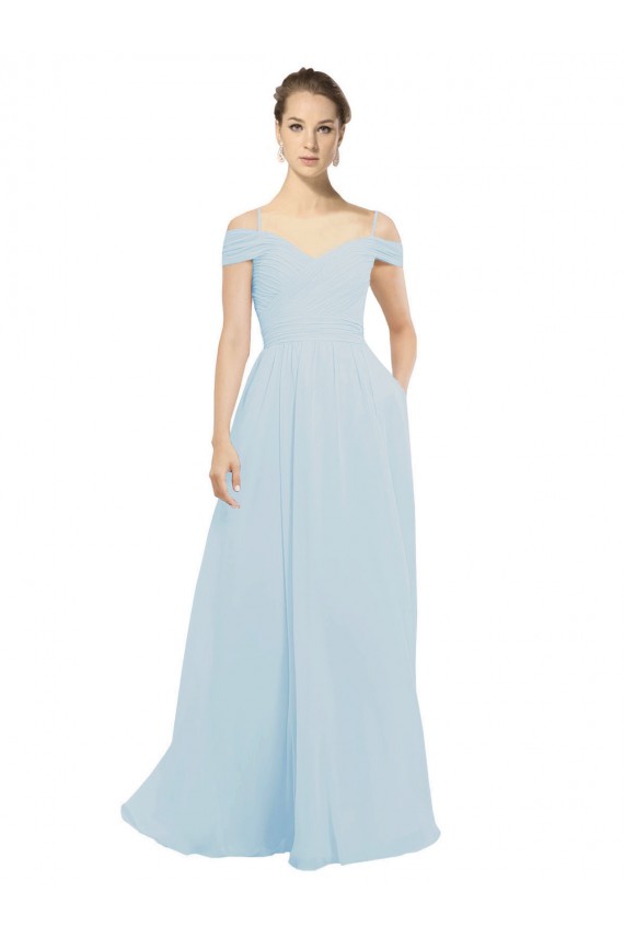 Günstige Seeglas A-Linien Off-Schulter Chiffon Lange Brautjungfernkleider