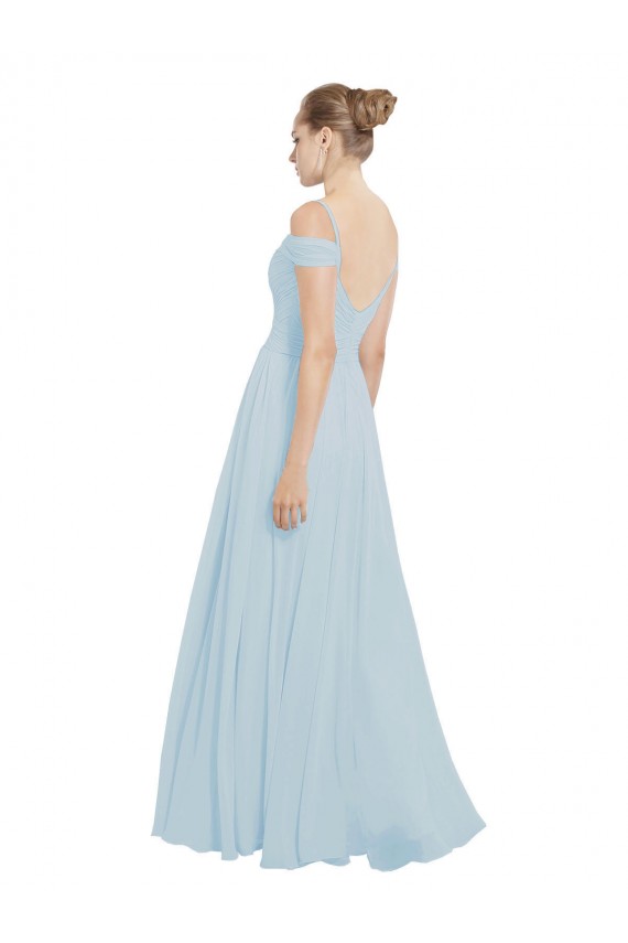Günstige Seeglas A-Linien Off-Schulter Chiffon Lange Brautjungfernkleider