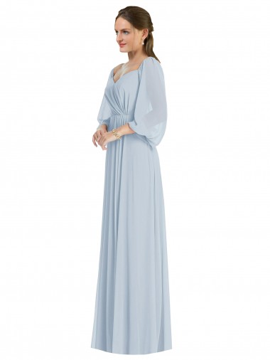 Günstige Seeglas A-Linien Off-Schulter Chiffon Lange Formale Brautjungfernkleider / Abendkleider