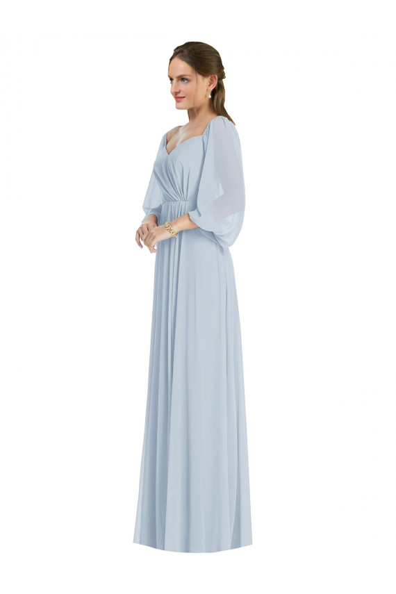 Günstige Seeglas A-Linien Off-Schulter Chiffon Lange Formale Brautjungfernkleider / Abendkleider