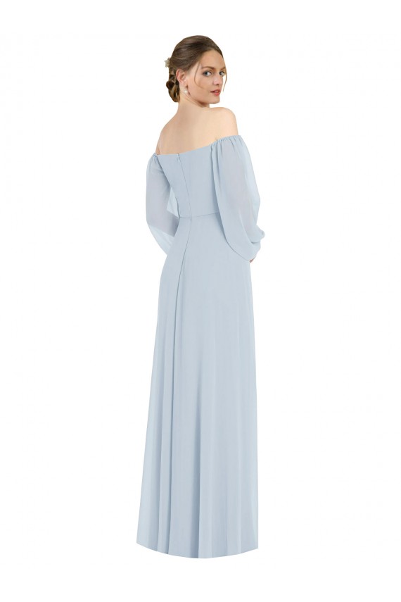 Günstige Seeglas A-Linien Off-Schulter Chiffon Lange Formale Brautjungfernkleider / Abendkleider