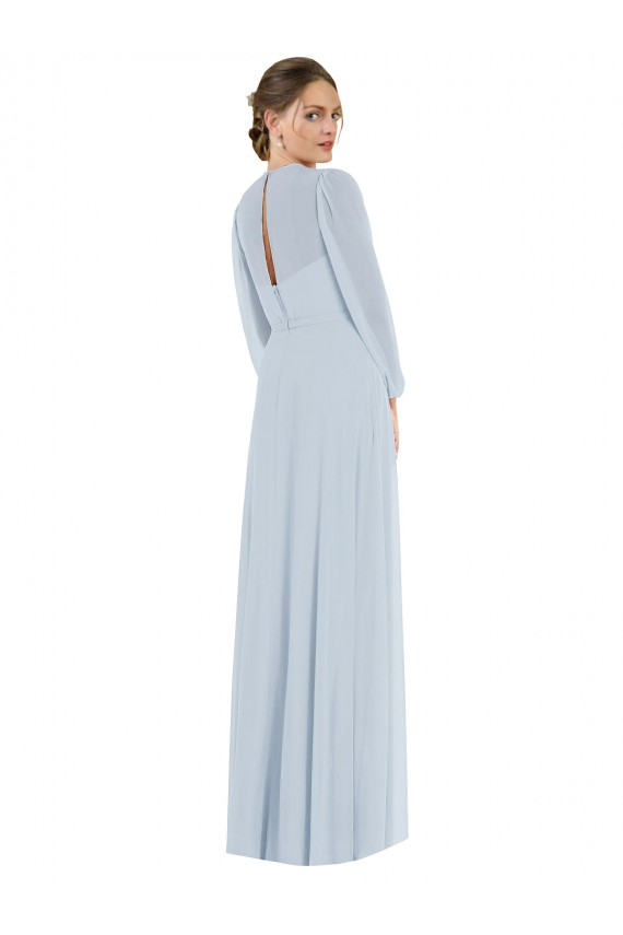 Günstige Seeglas A-Linien Trägerlos Chiffon Lange Formale Brautjungfernkleider / Abendkleider