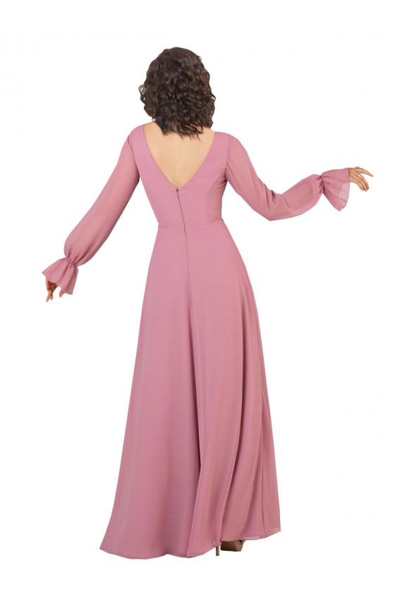 Günstige Seeglas A-Linien V-Ausschnitt Chiffon Lange Brautjungfernkleider