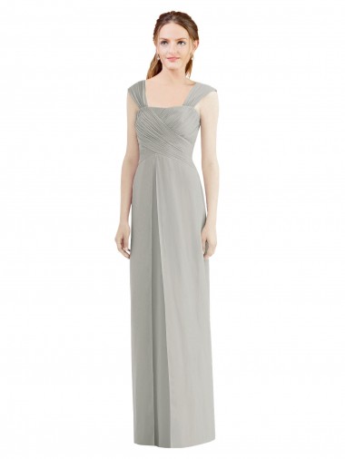 Günstige Silber A-Linien Chiffon Lange Brautjungfernkleider