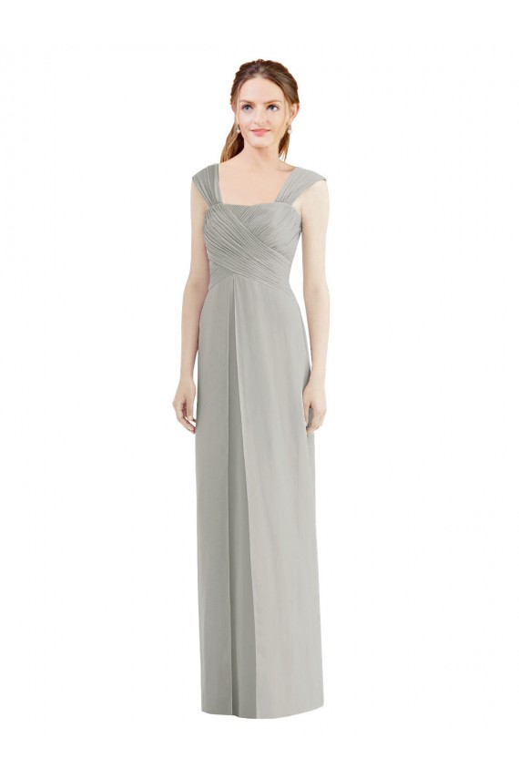 Günstige Silber A-Linien Chiffon Lange Brautjungfernkleider