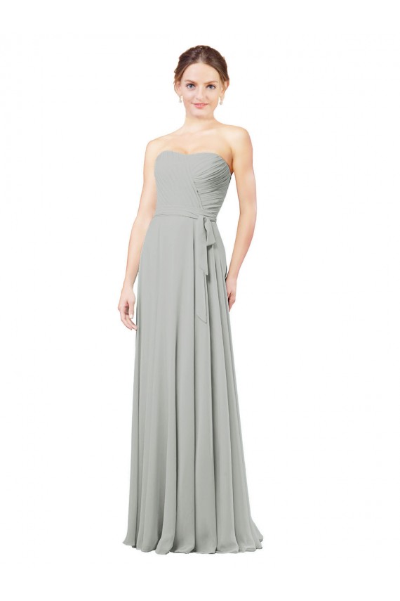 Günstige Silber A-Linien Chiffon Lange Brautjungfernkleider