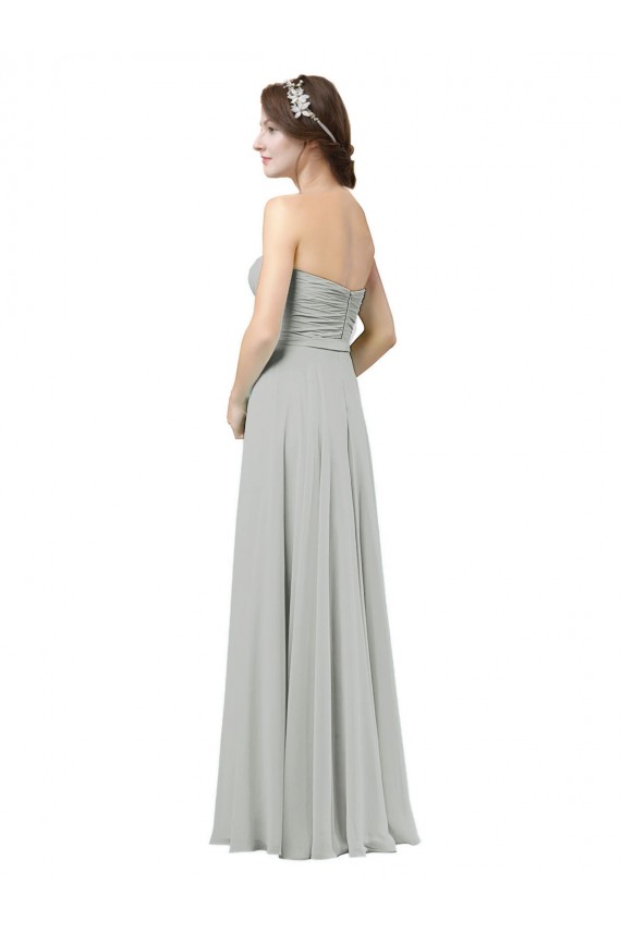Günstige Silber A-Linien Chiffon Lange Brautjungfernkleider