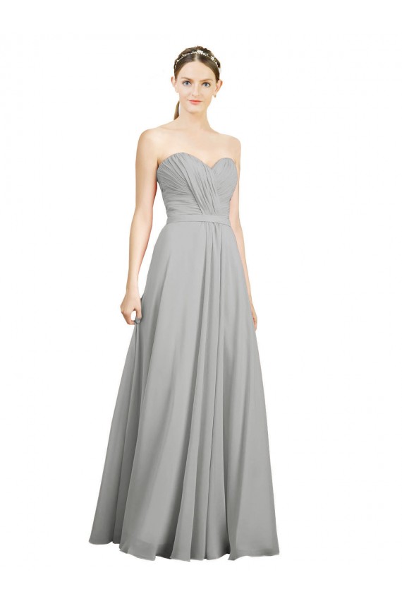 Günstige Silber A-Linien Chiffon Lange Brautjungfernkleider