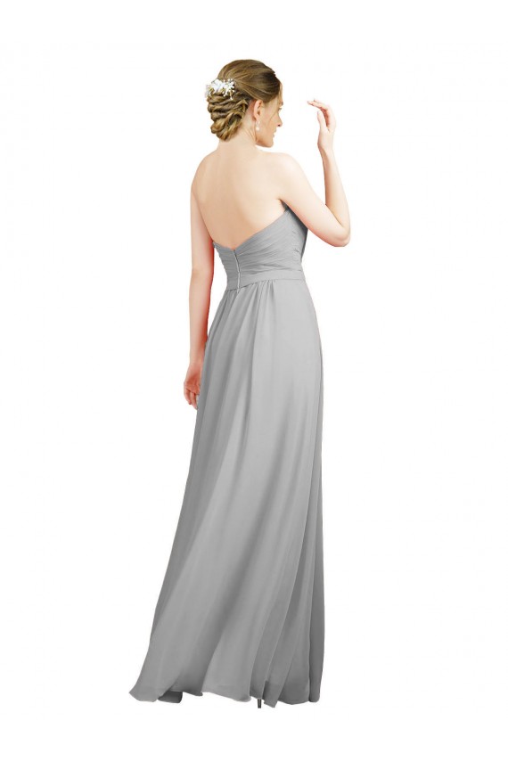 Günstige Silber A-Linien Chiffon Lange Brautjungfernkleider