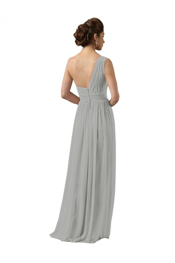 Günstige Silber A-Linien Eine-Schulter Chiffon Lange Brautjungfernkleider