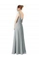 Günstige Silber A-Linien V-Ausschnitt Chiffon Lange Brautjungfernkleider