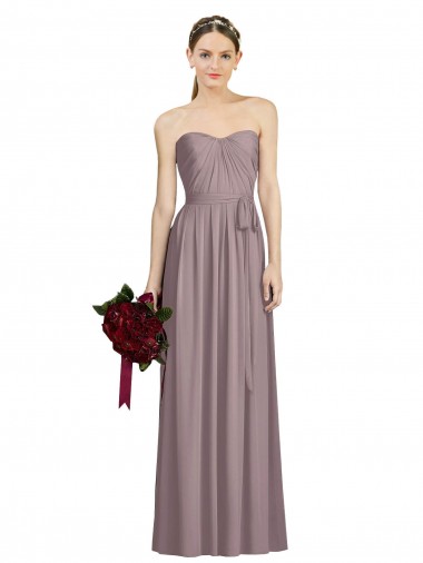 Günstige Staubige Rose A-Linien Chiffon Lange Brautjungfernkleider