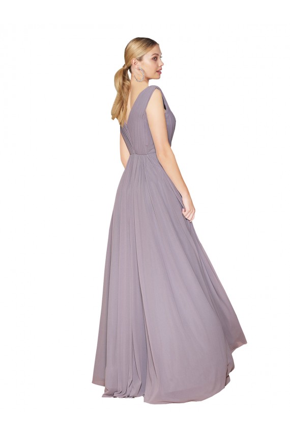 Günstige Staubige Rose A-Linien V-Ausschnitt Chiffon Lange Formale Brautjungfernkleider / Abendkleider / Abiballkleider