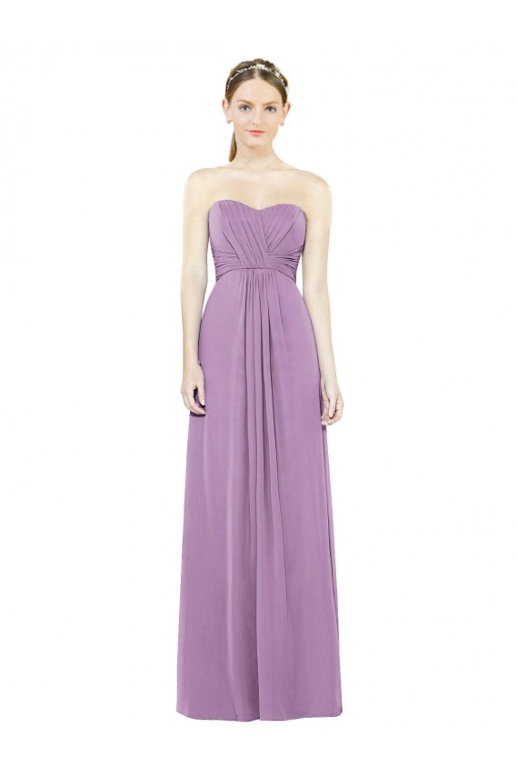 Günstige Staubiger Lavendel A-Linien Chiffon Lange Brautjungfernkleider
