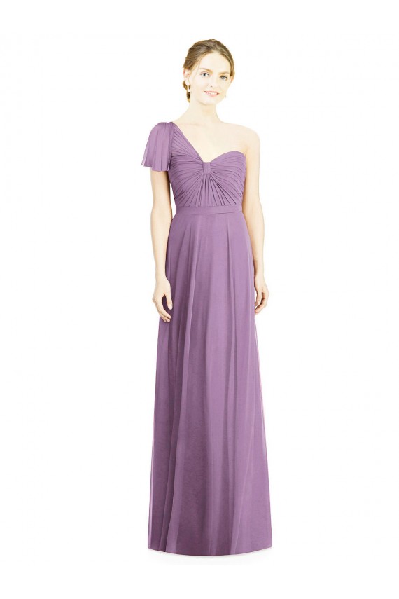 Günstige Staubiger Lavendel A-Linien Eine-Schulter Chiffon Lange Brautjungfernkleider