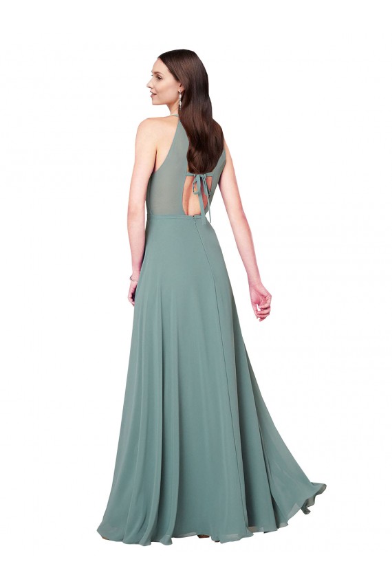 Günstige Staubiger Lavendel A-Linien Neckholder Chiffon Lange Brautjungfernkleider