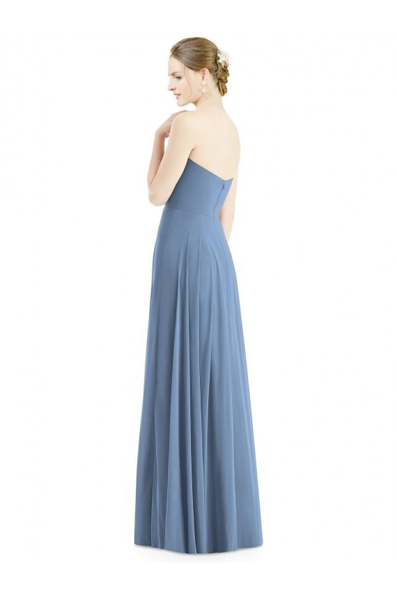 Günstige Staubiges Blau A-Linien Chiffon Lange Brautjungfernkleider