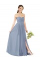 Günstige Staubiges Blau A-Linien Chiffon Lange Brautjungfernkleider