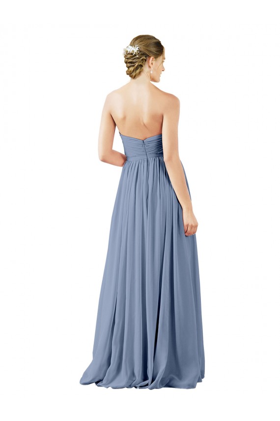 Günstige Staubiges Blau A-Linien Chiffon Lange Brautjungfernkleider
