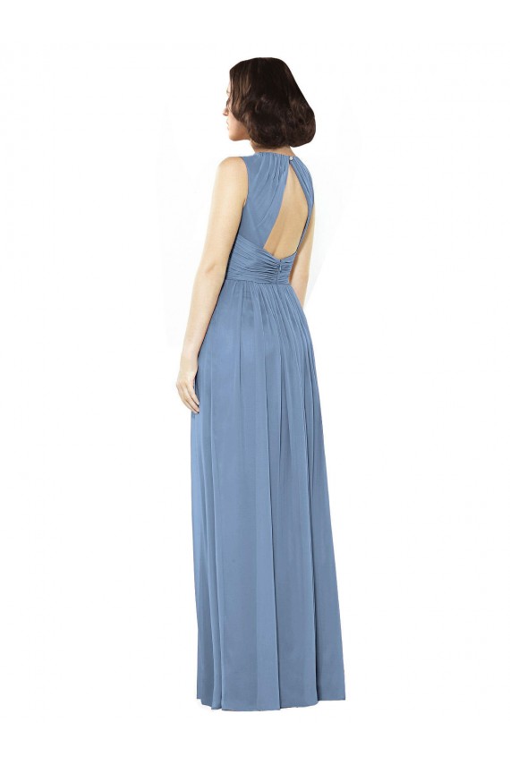 Günstige Staubiges Blau A-Linien Chiffon Lange Brautjungfernkleider