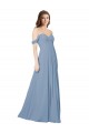 Günstige Staubiges Blau A-Linien Chiffon Lange Brautjungfernkleider