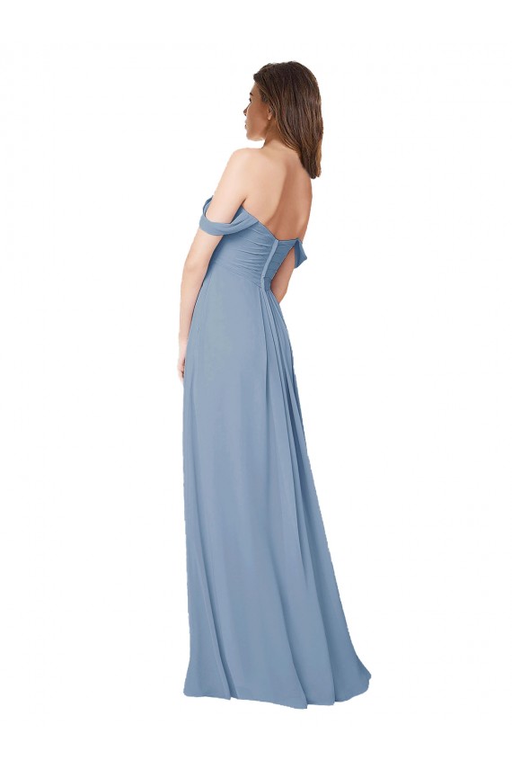 Günstige Staubiges Blau A-Linien Chiffon Lange Brautjungfernkleider